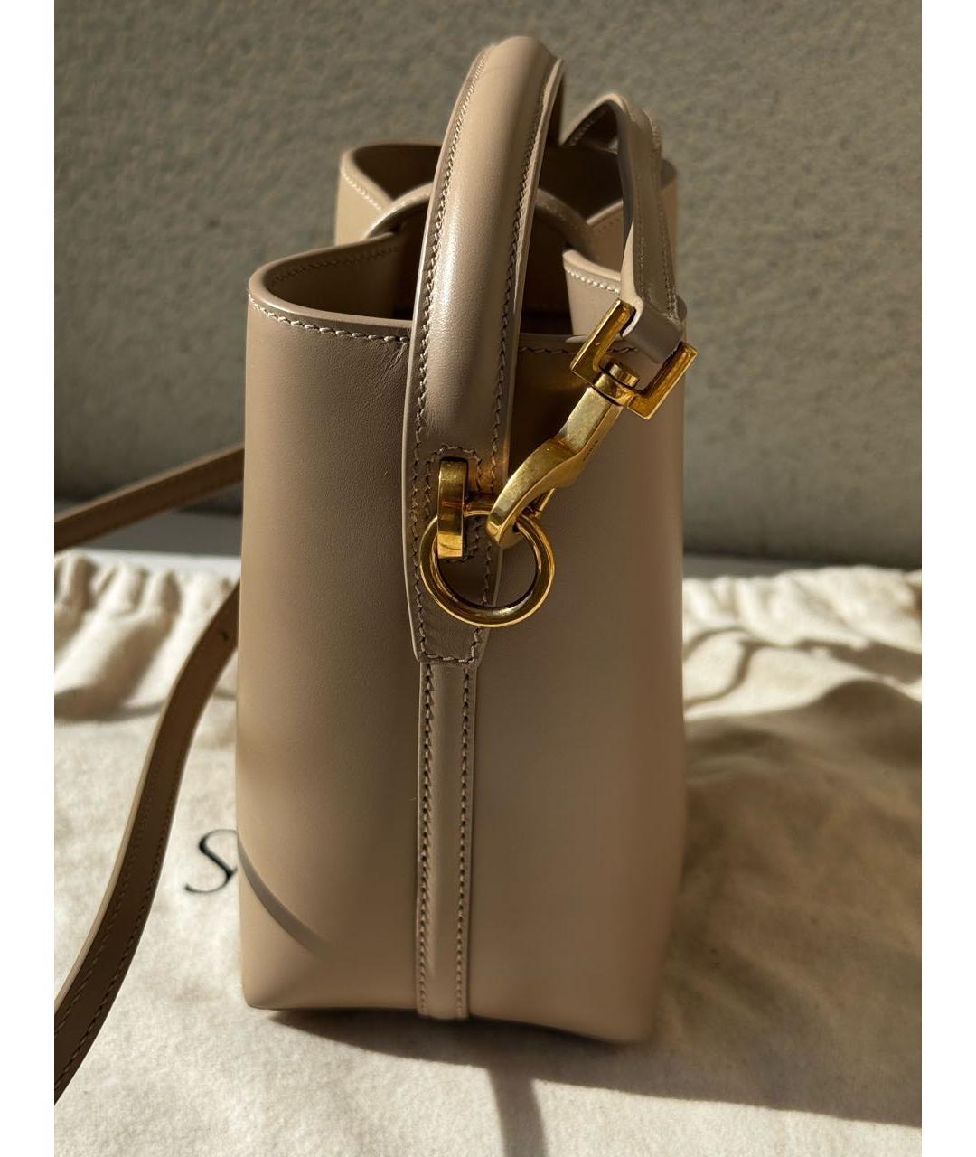 SAINT LAURENT Бежевая кожаная сумка с короткими ручками, фото 4