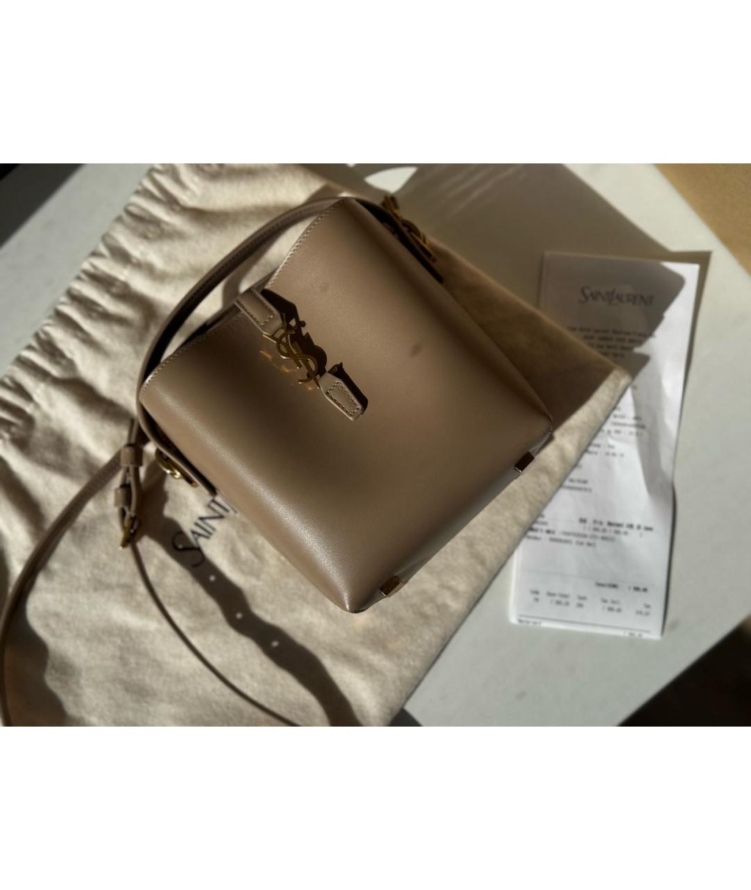 SAINT LAURENT Бежевая кожаная сумка с короткими ручками, фото 7