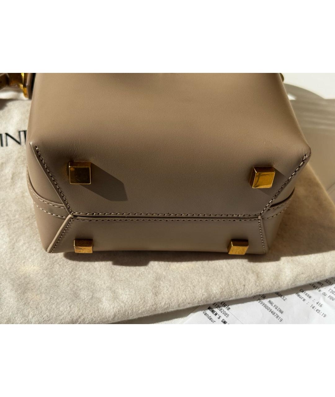 SAINT LAURENT Бежевая кожаная сумка с короткими ручками, фото 6