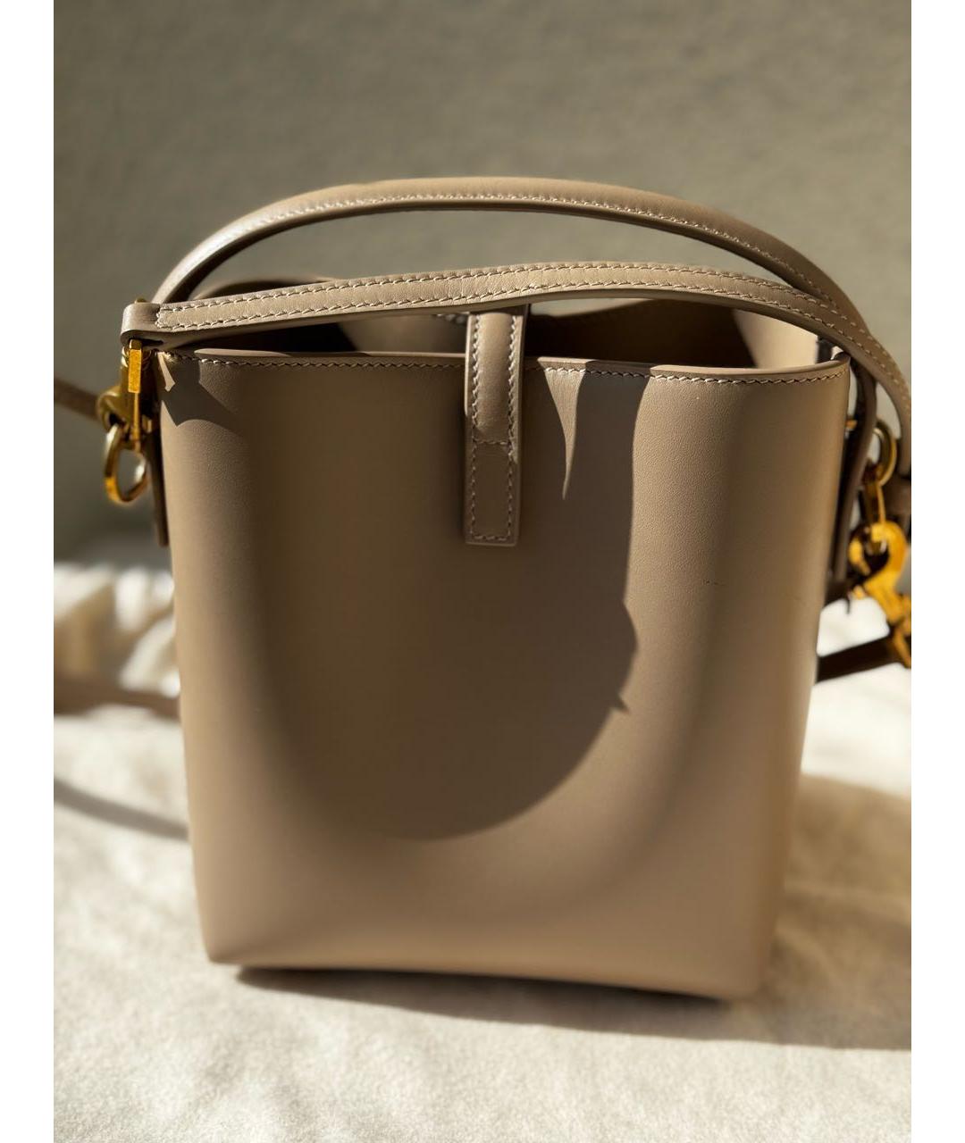 SAINT LAURENT Бежевая кожаная сумка с короткими ручками, фото 3