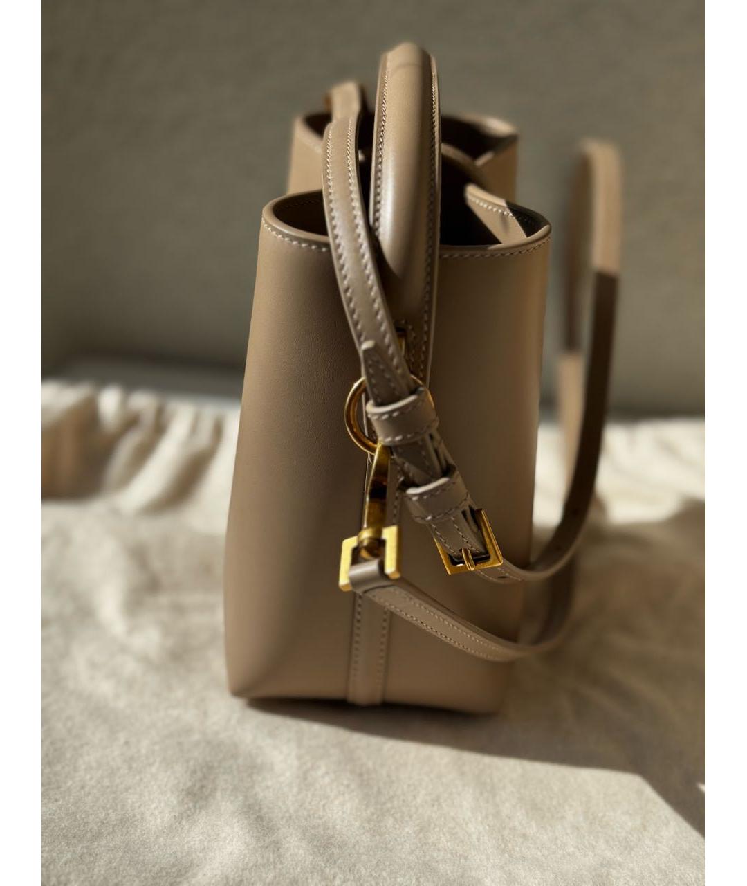 SAINT LAURENT Бежевая кожаная сумка с короткими ручками, фото 2