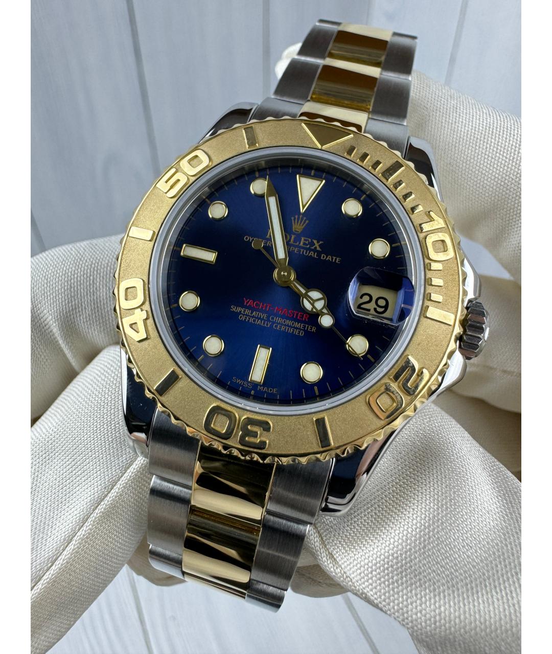 ROLEX Темно-синие часы из желтого золота, фото 4