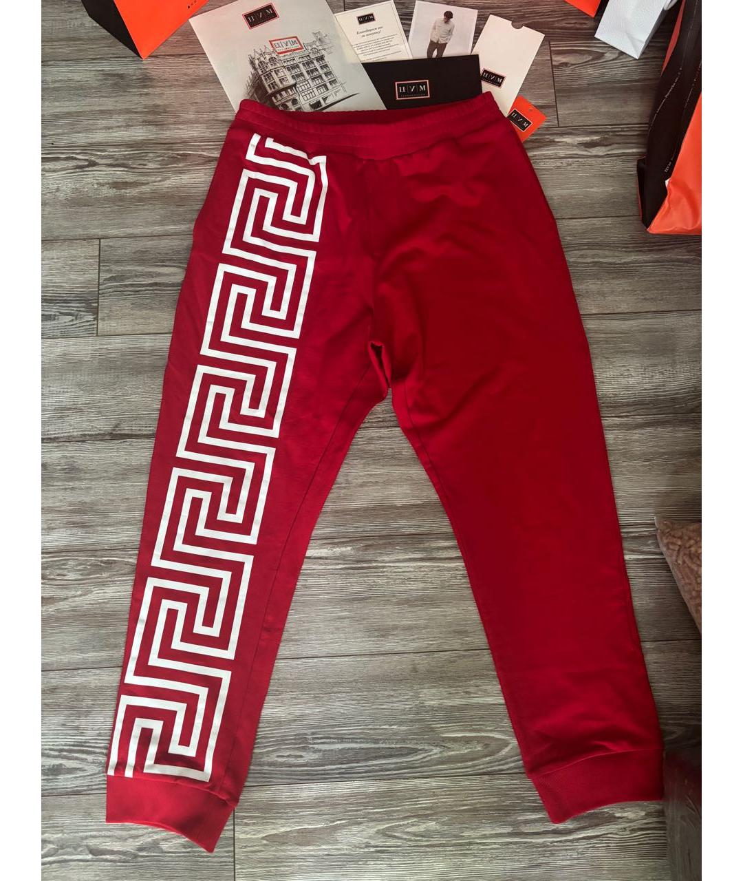 VERSACE Красные хлопковые повседневные брюки, фото 7