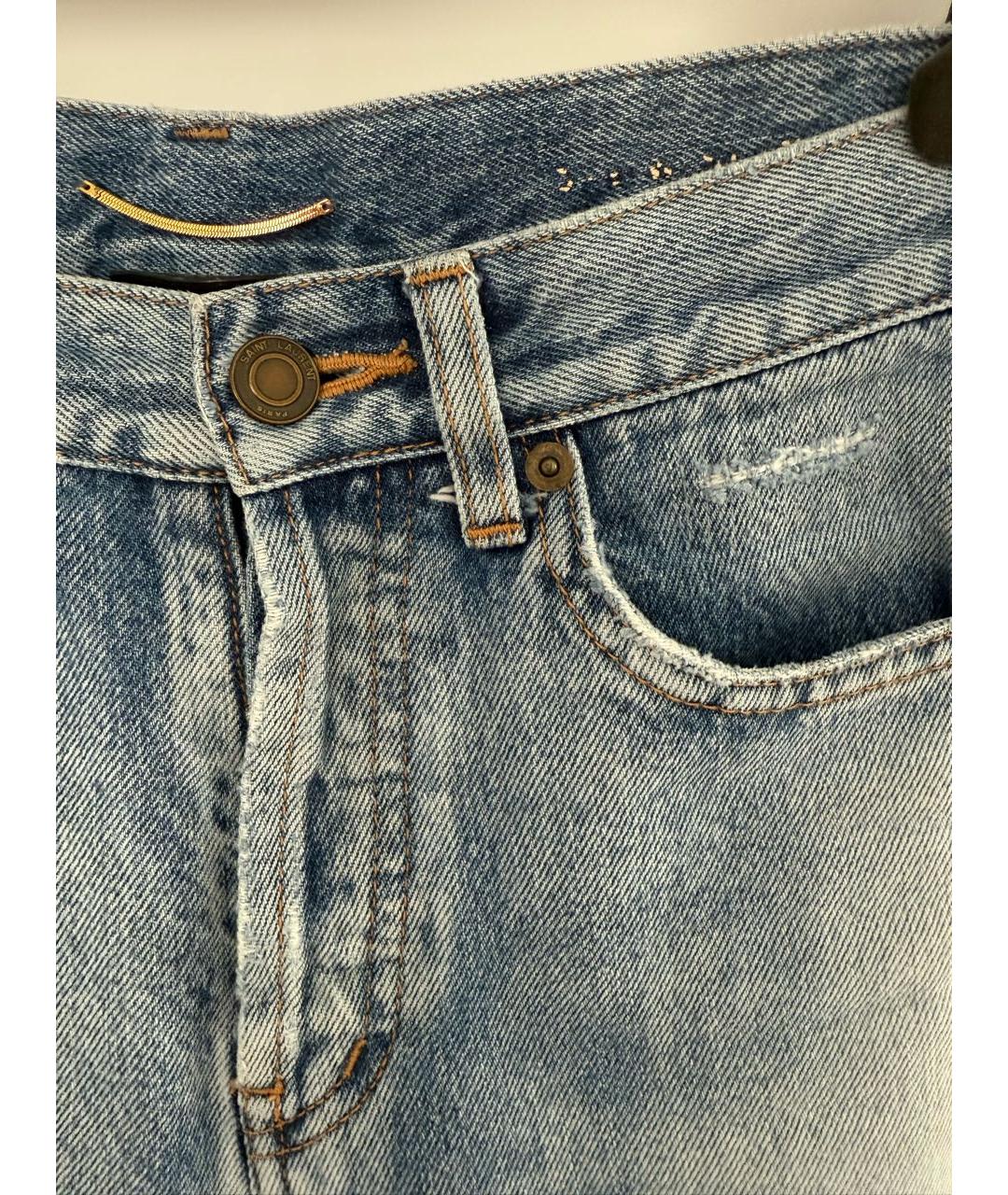 SAINT LAURENT Голубые хлопковые прямые джинсы, фото 4