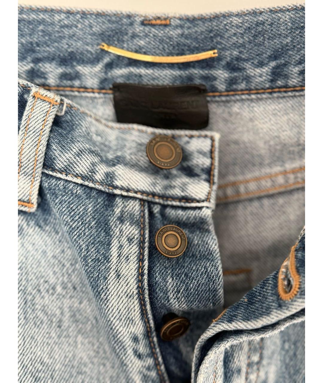 SAINT LAURENT Голубые хлопковые прямые джинсы, фото 3