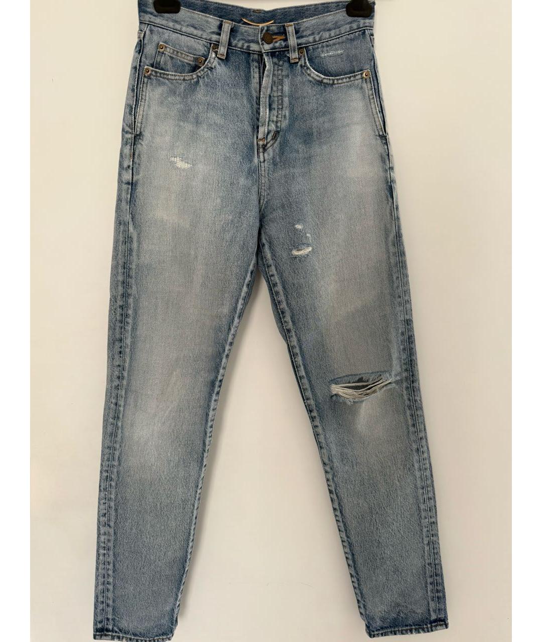 SAINT LAURENT Голубые хлопковые прямые джинсы, фото 9