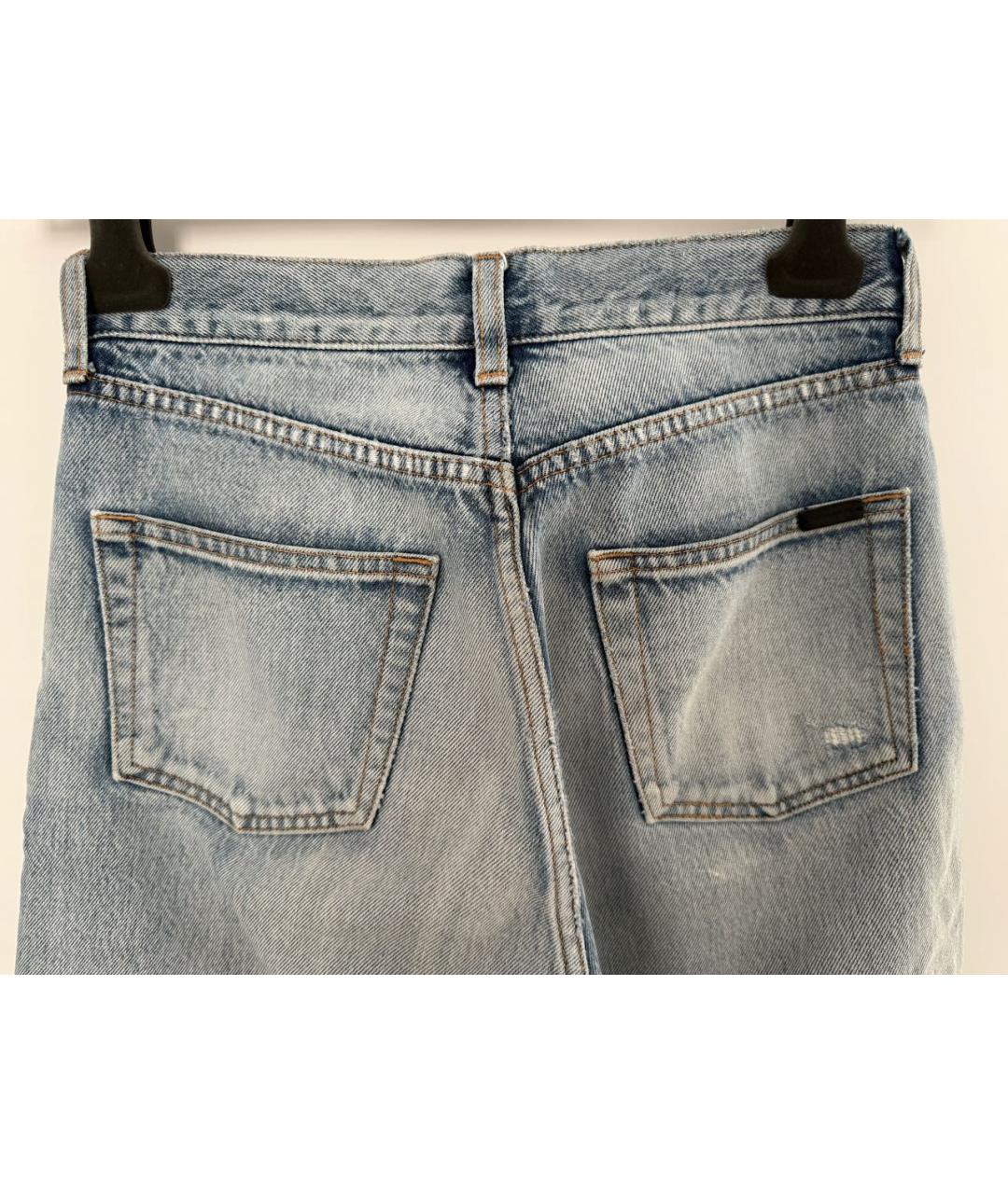 SAINT LAURENT Голубые хлопковые прямые джинсы, фото 6
