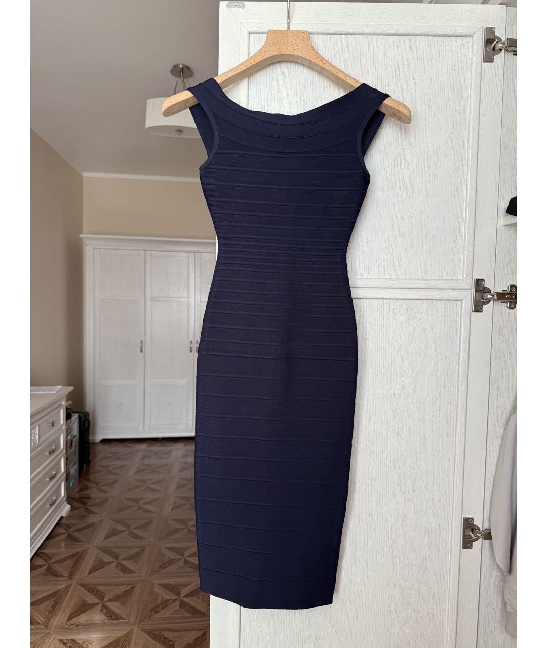 HERVE LEGER Темно-синее хлопковое коктейльное платье, фото 6