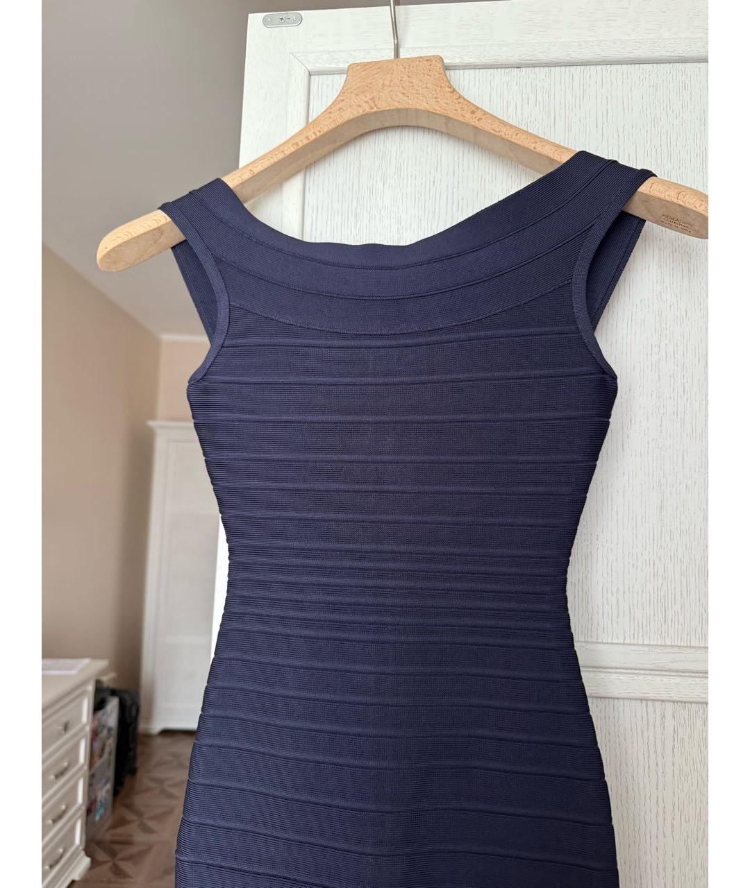 HERVE LEGER Темно-синее хлопковое коктейльное платье, фото 3