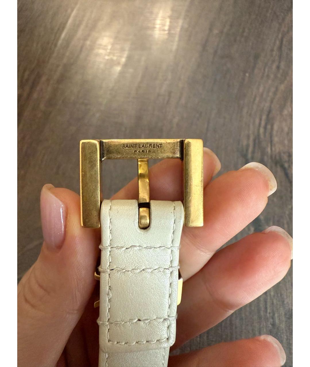 SAINT LAURENT Бежевый кожаный ремень, фото 2