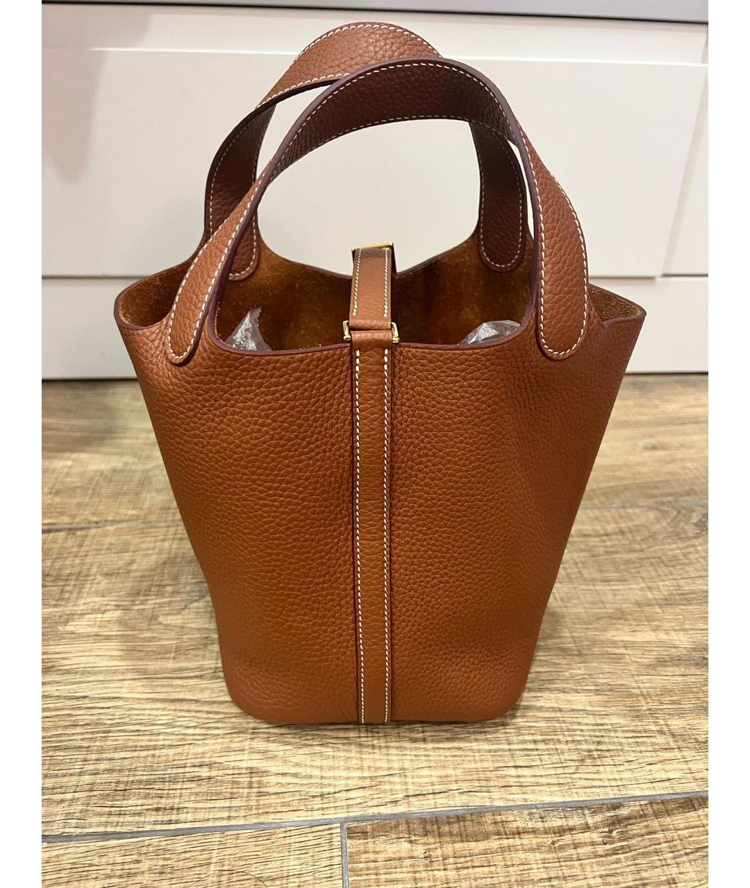 HERMES Коричневая кожаная сумка с короткими ручками, фото 3