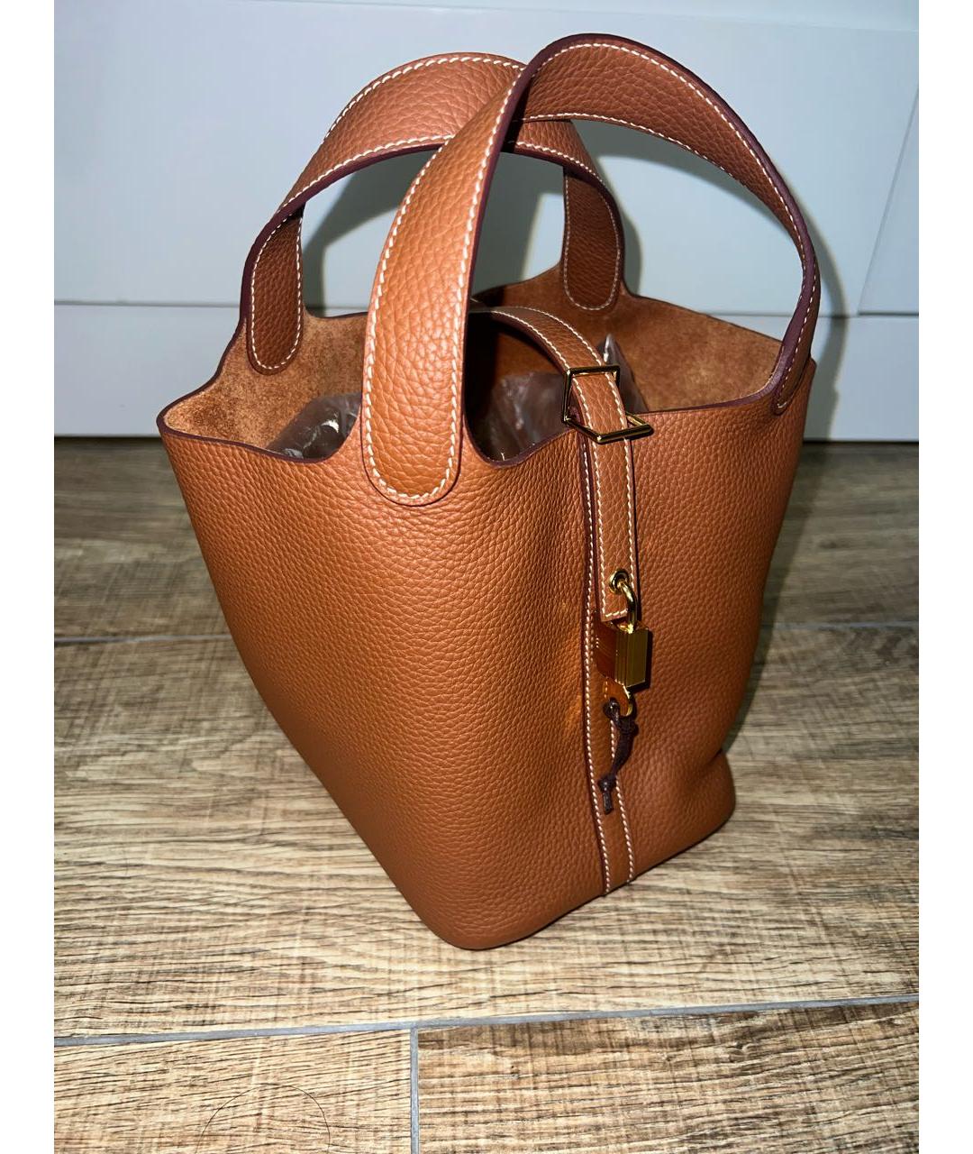 HERMES Коричневая кожаная сумка с короткими ручками, фото 2