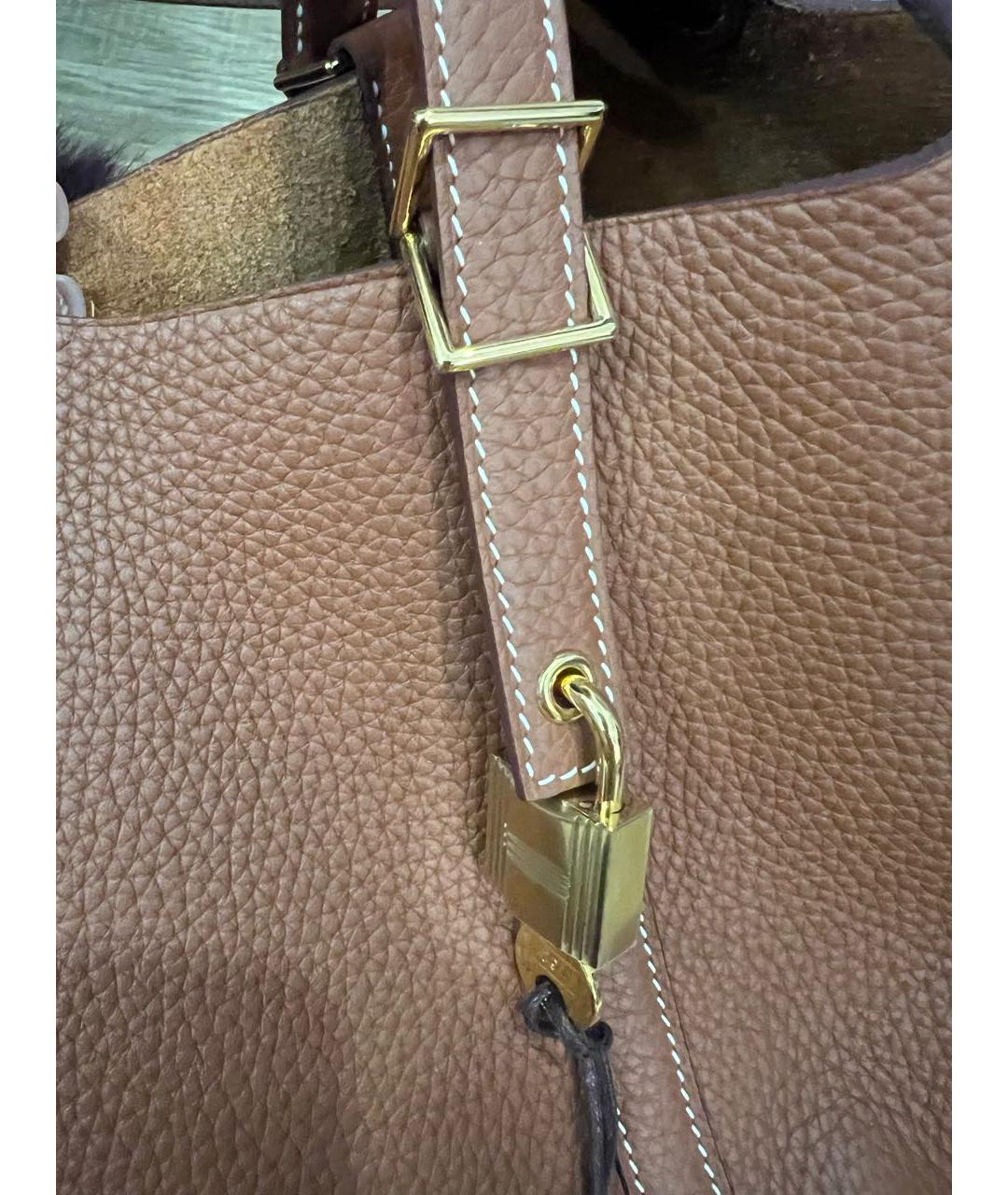 HERMES Коричневая кожаная сумка с короткими ручками, фото 4