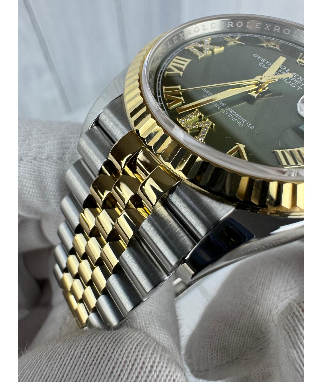 ROLEX Зеленые часы из желтого золота, фото 7