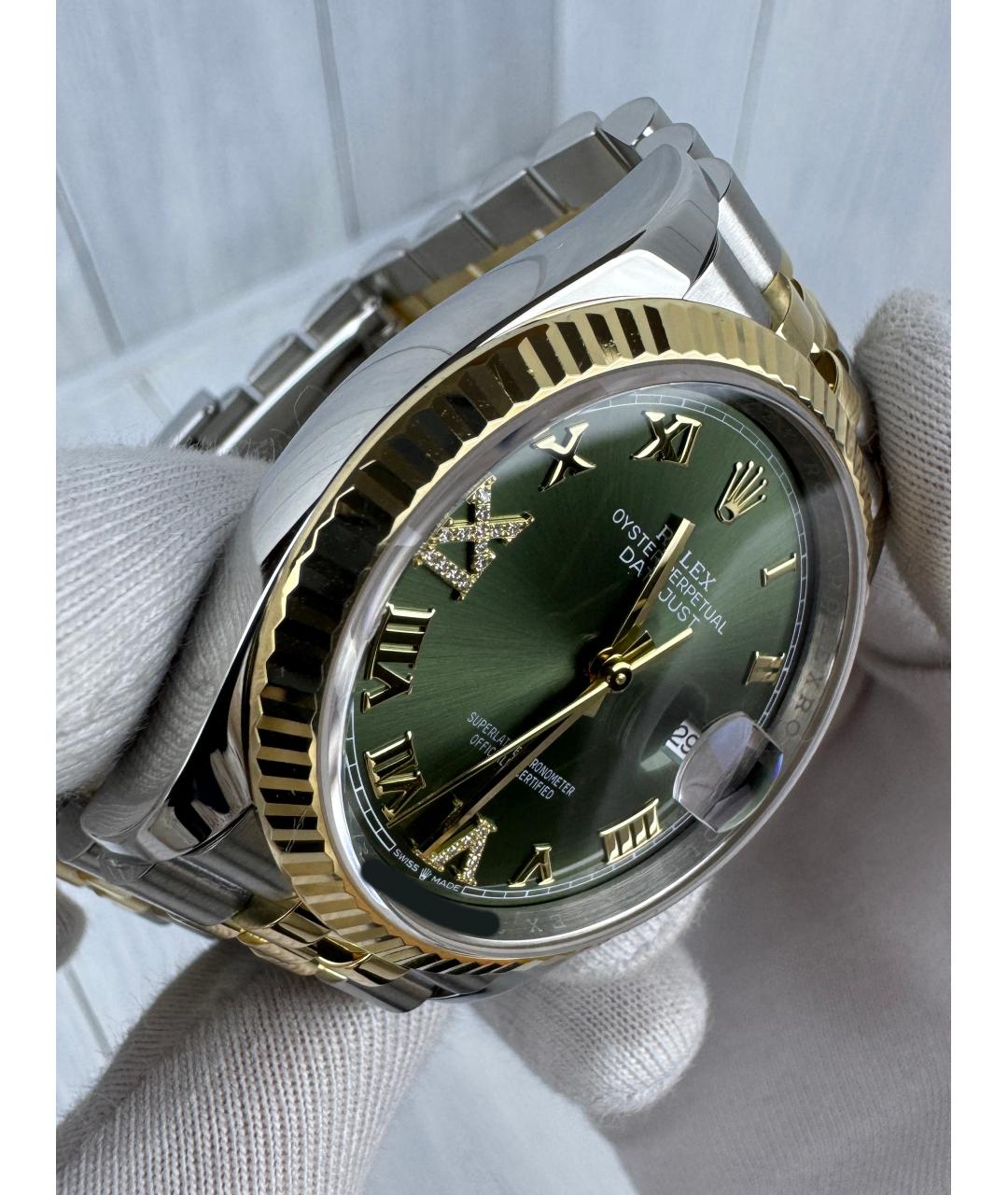 ROLEX Зеленые часы из желтого золота, фото 6