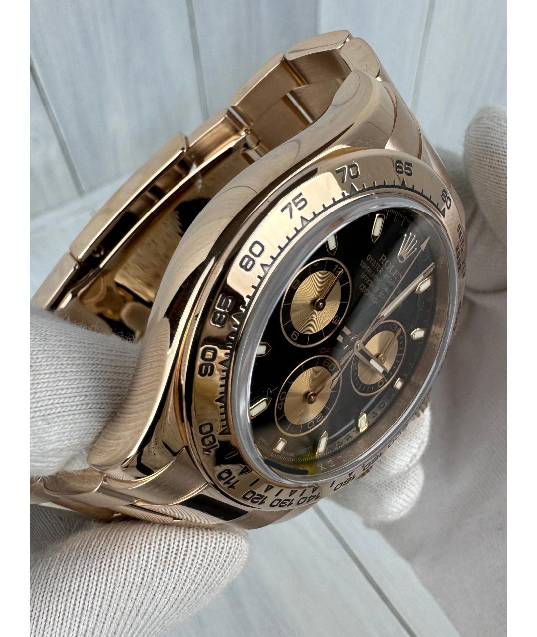 ROLEX Черные часы из розового золота, фото 5