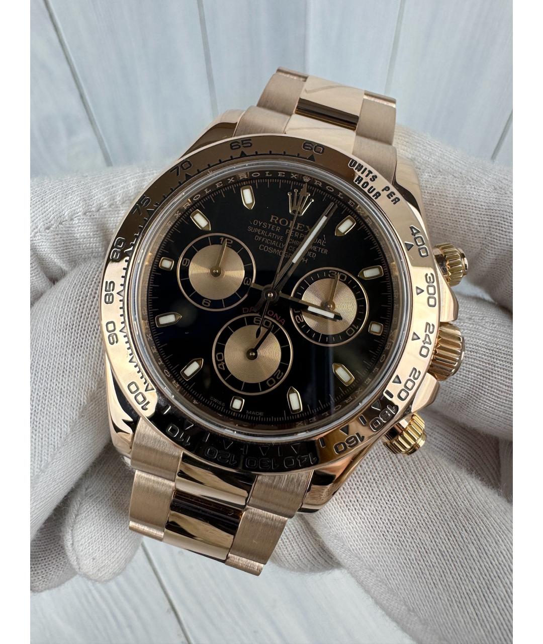 ROLEX Черные часы из розового золота, фото 3