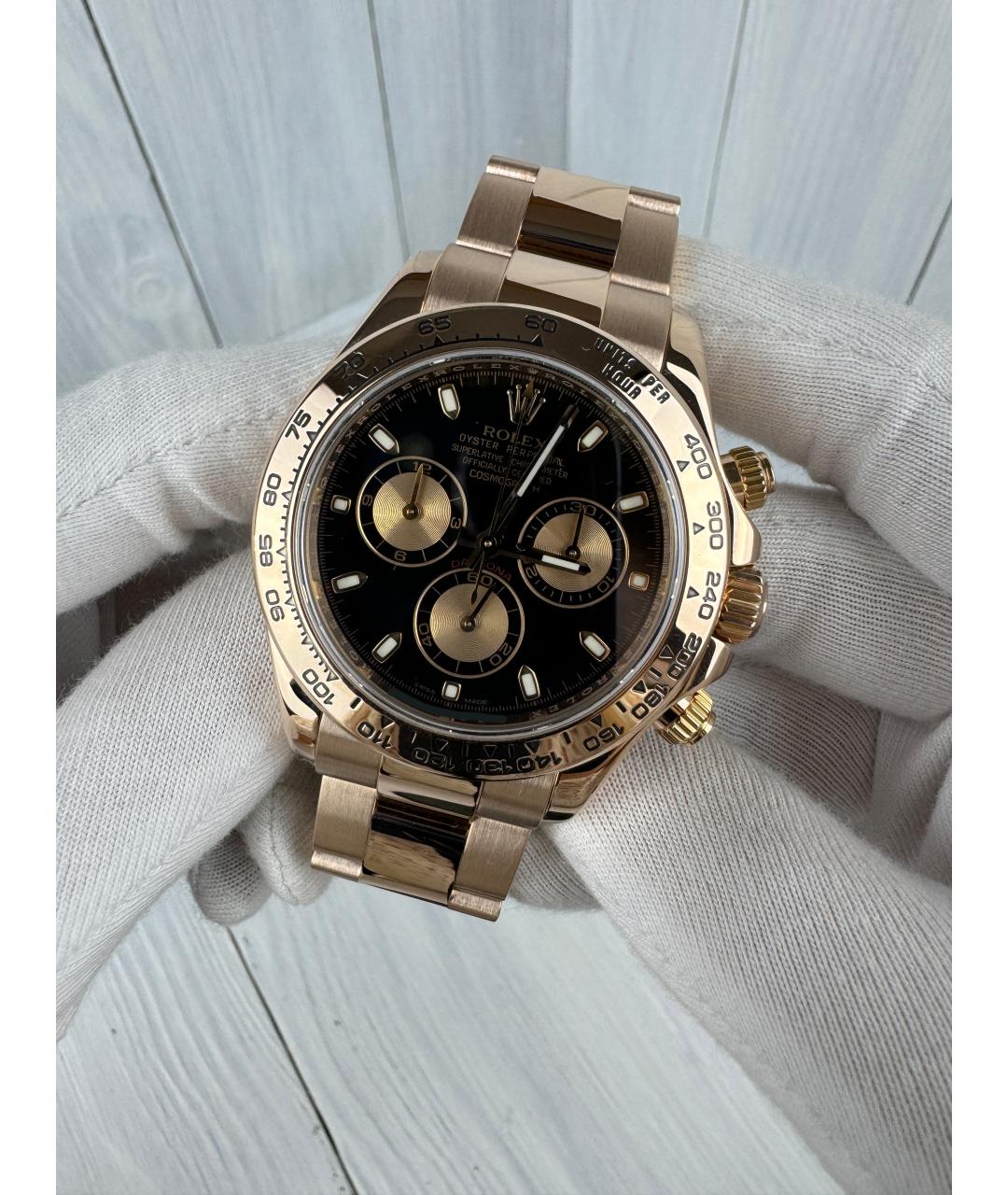 ROLEX Черные часы из розового золота, фото 2