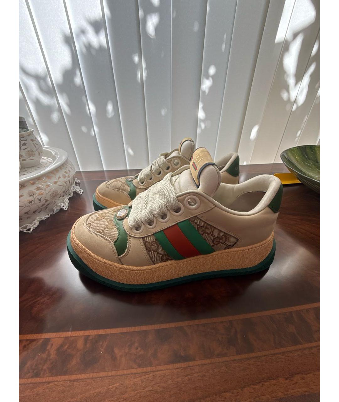 GUCCI Бежевые кожаные кроссовки, фото 8