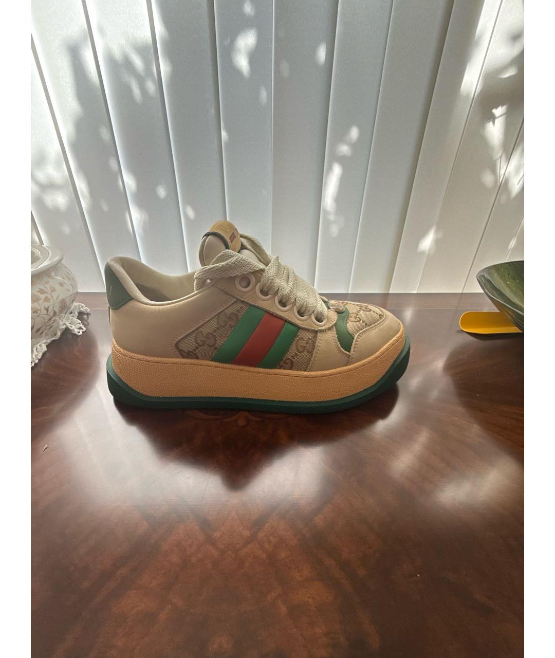 GUCCI Бежевые кожаные кроссовки, фото 9