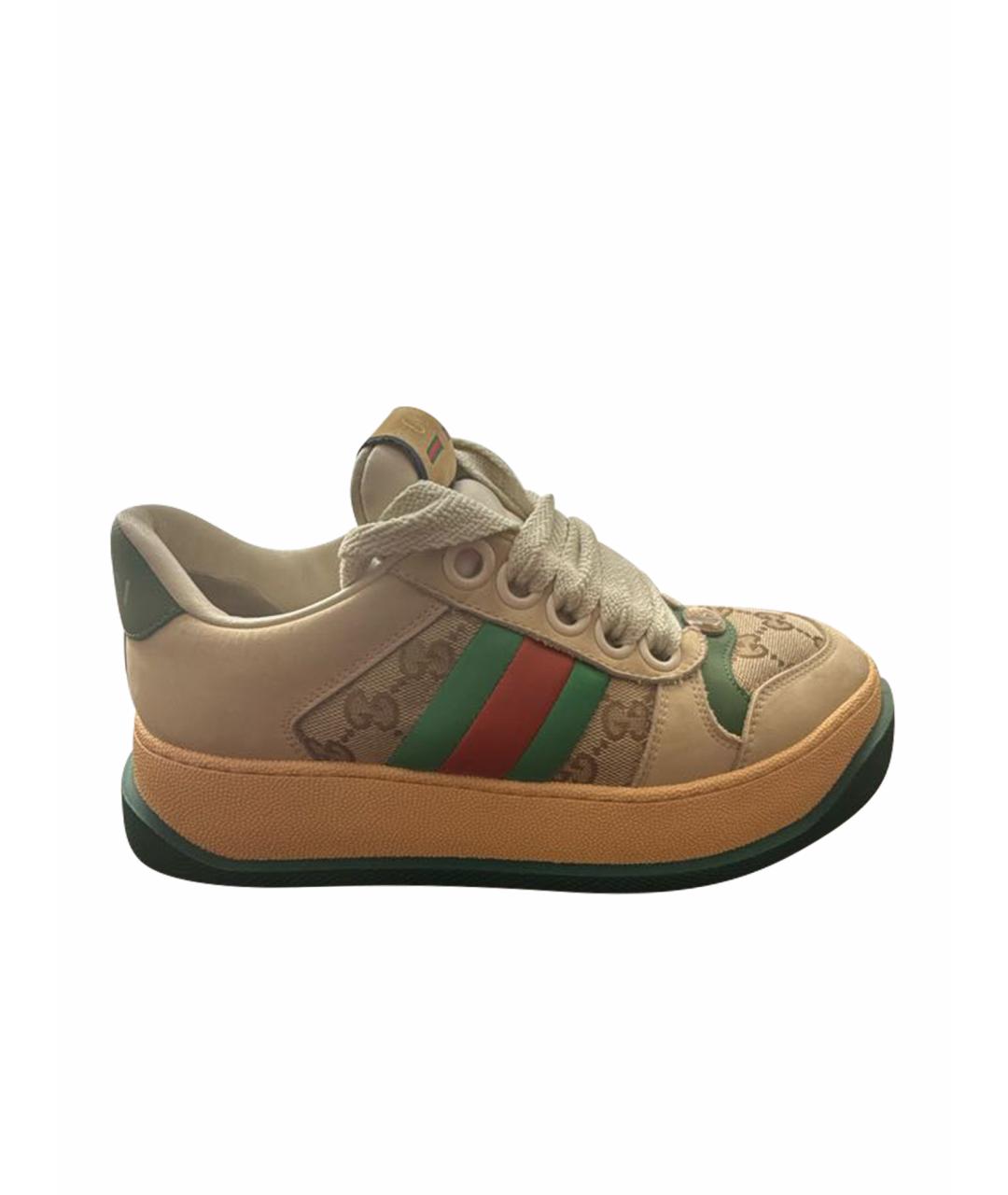 GUCCI Бежевые кожаные кроссовки, фото 1