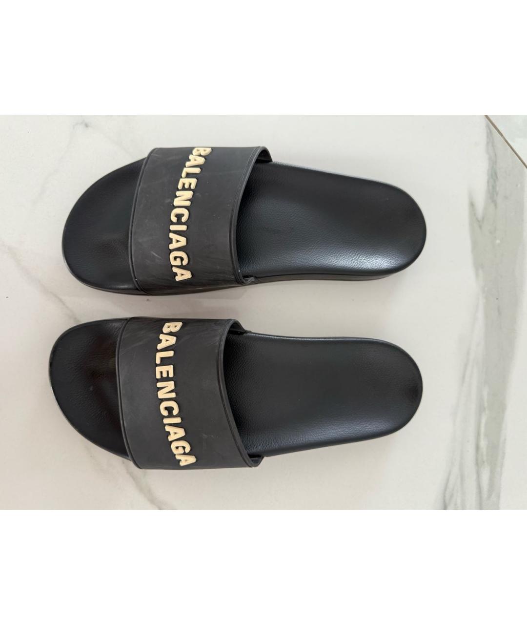 BALENCIAGA Черные резиновые шлепанцы, фото 2