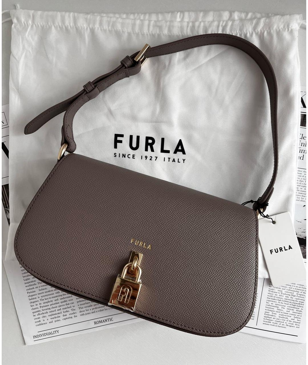 FURLA Бежевая кожаная сумка с короткими ручками, фото 2