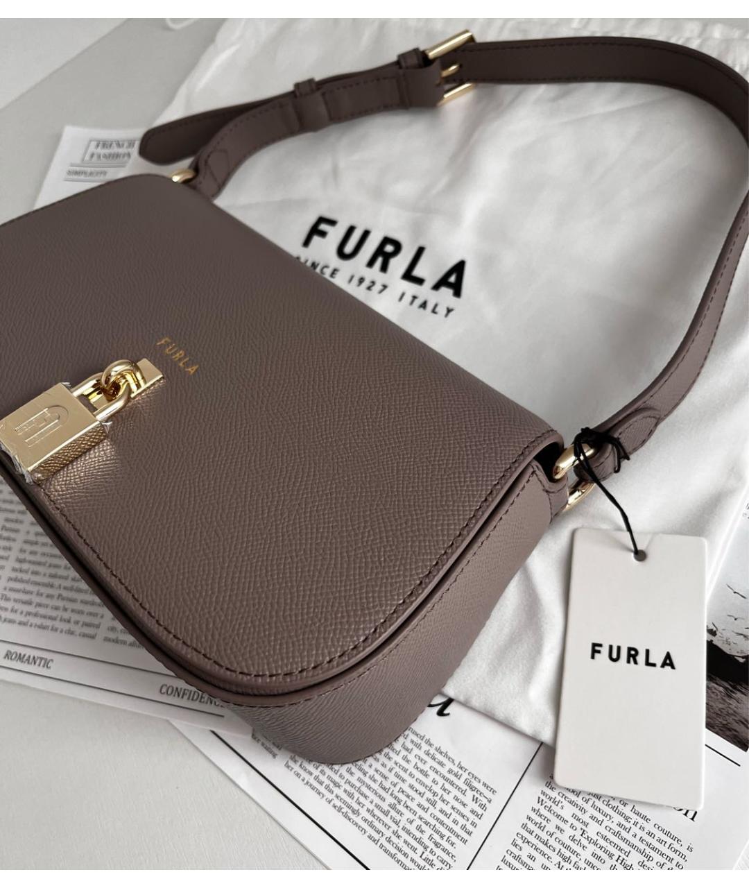 FURLA Бежевая кожаная сумка с короткими ручками, фото 5