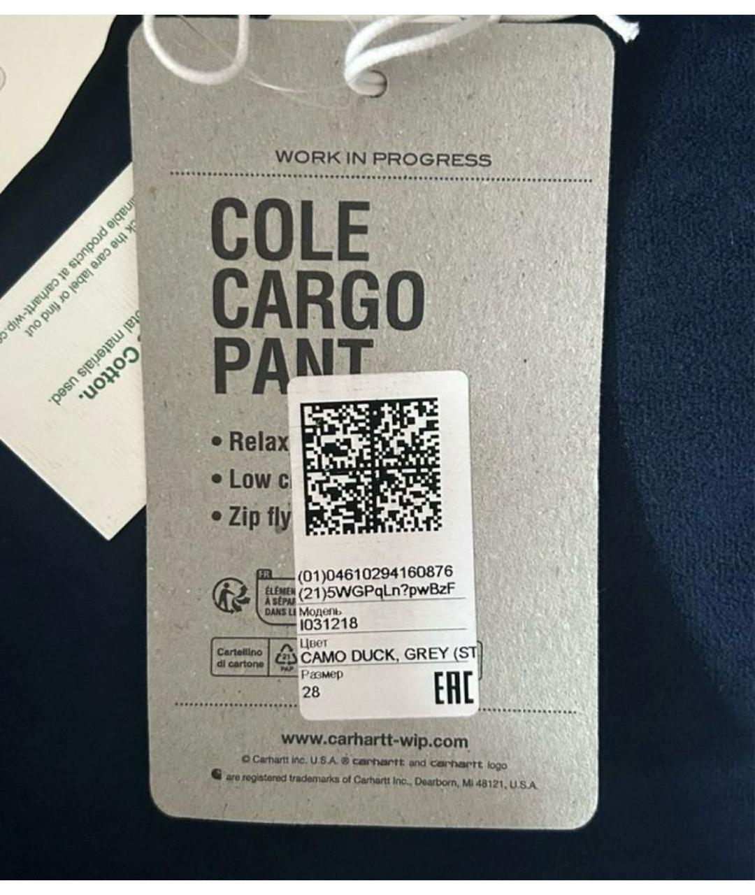 CARHARTT Темно-синие хлопковые брюки широкие, фото 5