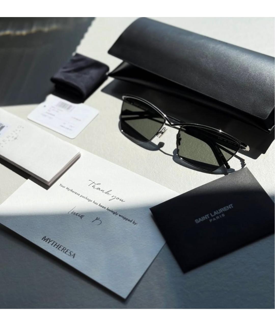 SAINT LAURENT Черные металлические солнцезащитные очки, фото 6