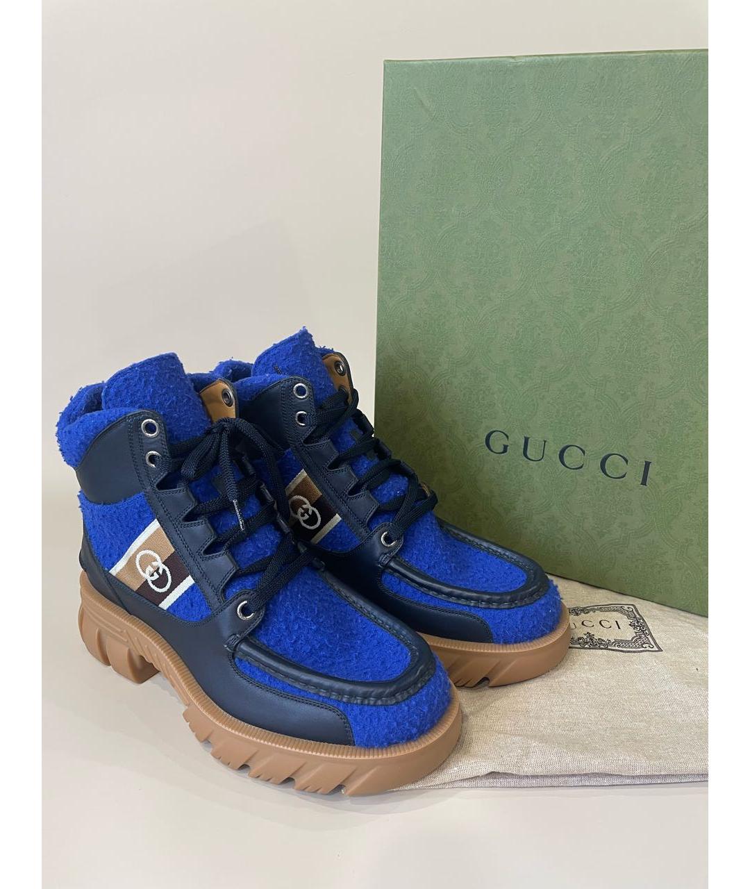 GUCCI Синие кожаные высокие ботинки, фото 6