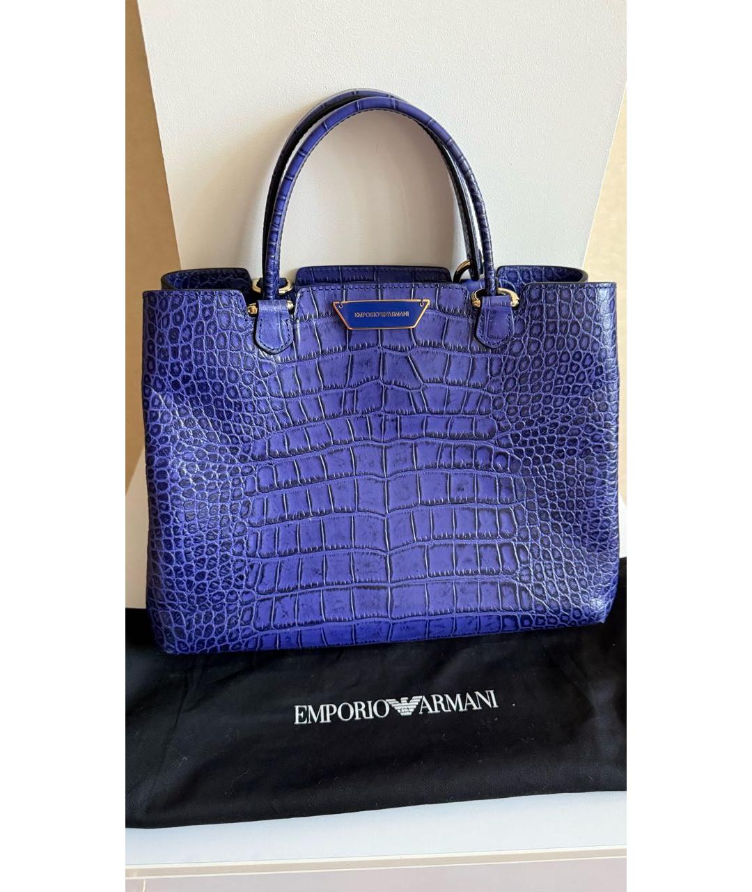 EMPORIO ARMANI Синяя кожаная сумка тоут, фото 9