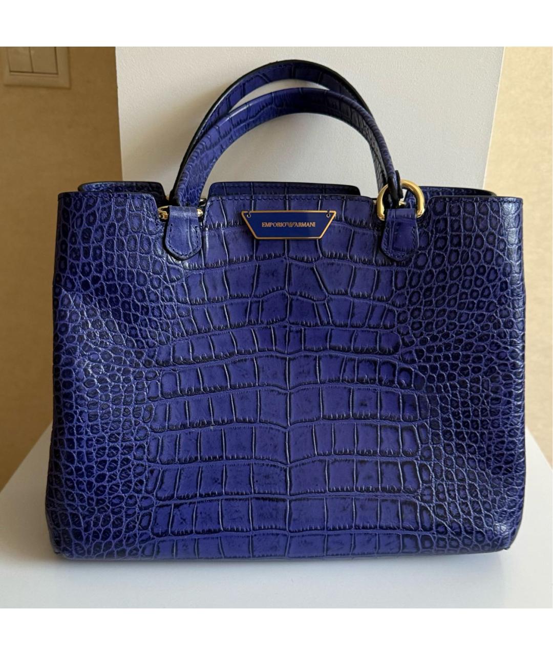 EMPORIO ARMANI Синяя кожаная сумка тоут, фото 5