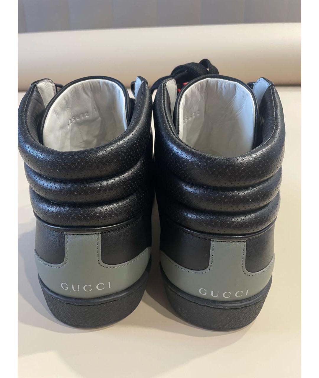 GUCCI Черные кожаные высокие кроссовки / кеды, фото 4