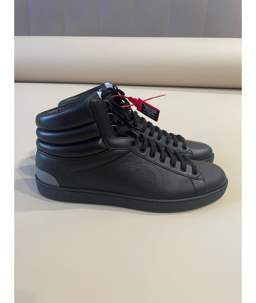 GUCCI Черные кожаные высокие кроссовки / кеды, фото 8