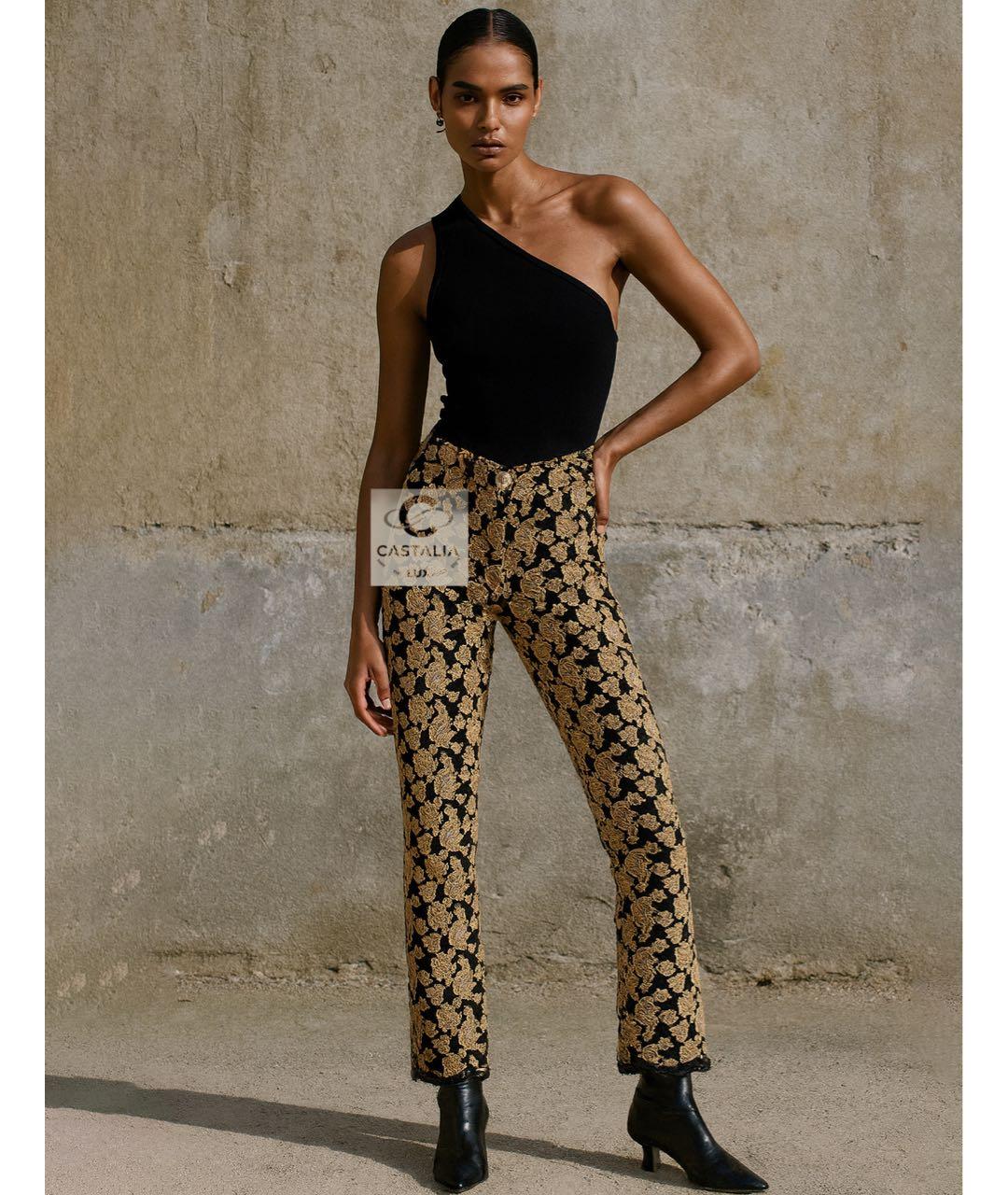 CHANEL Золотые хлопковые прямые брюки, фото 2