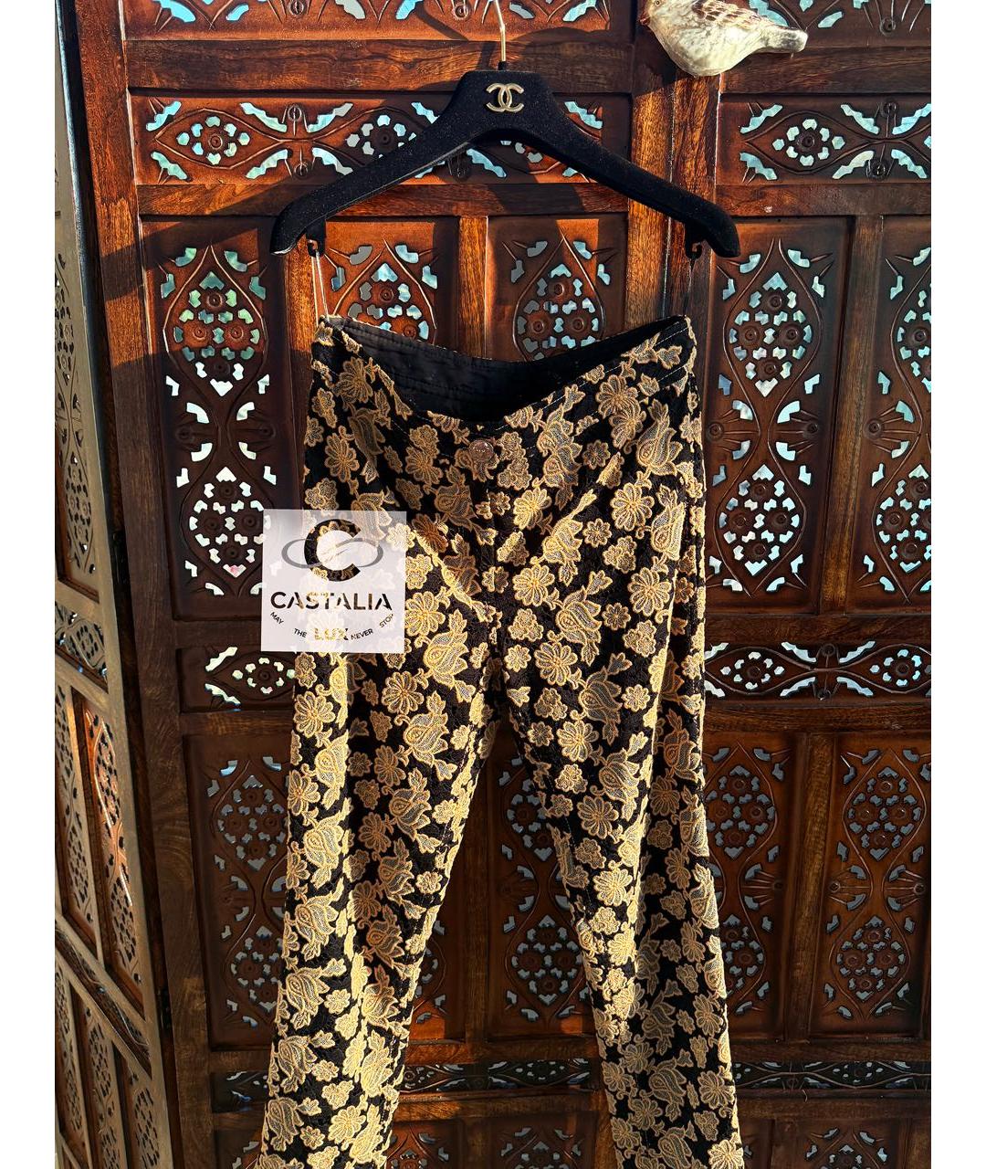 CHANEL Золотые хлопковые прямые брюки, фото 4