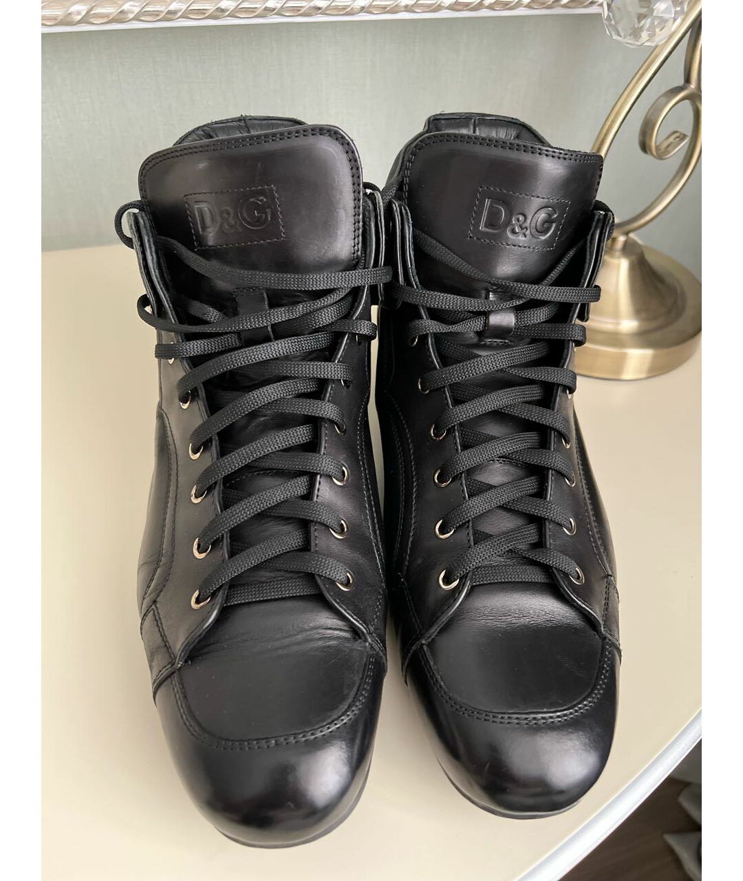 DOLCE&GABBANA Черные кожаные высокие ботинки, фото 2