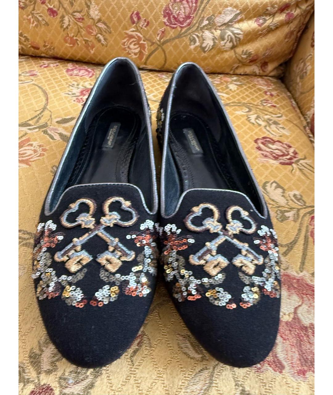 DOLCE&GABBANA Черные текстильные лоферы, фото 2