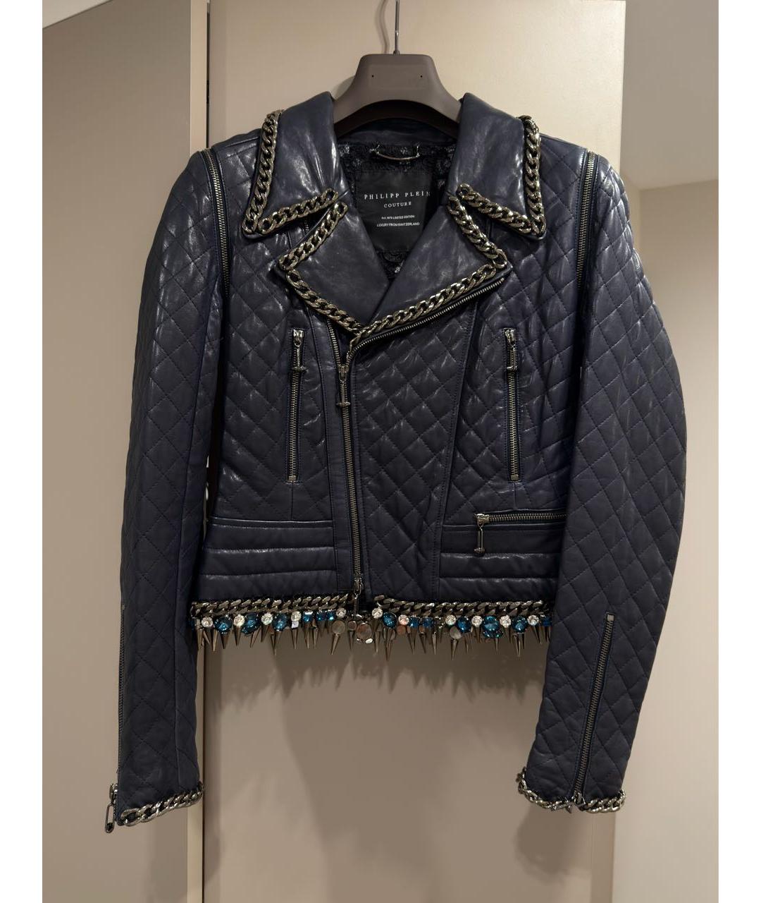 PHILIPP PLEIN Темно-синяя кожаная куртка, фото 9