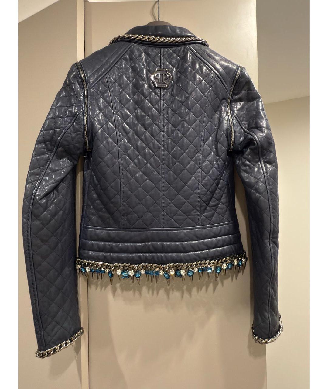 PHILIPP PLEIN Темно-синяя кожаная куртка, фото 2