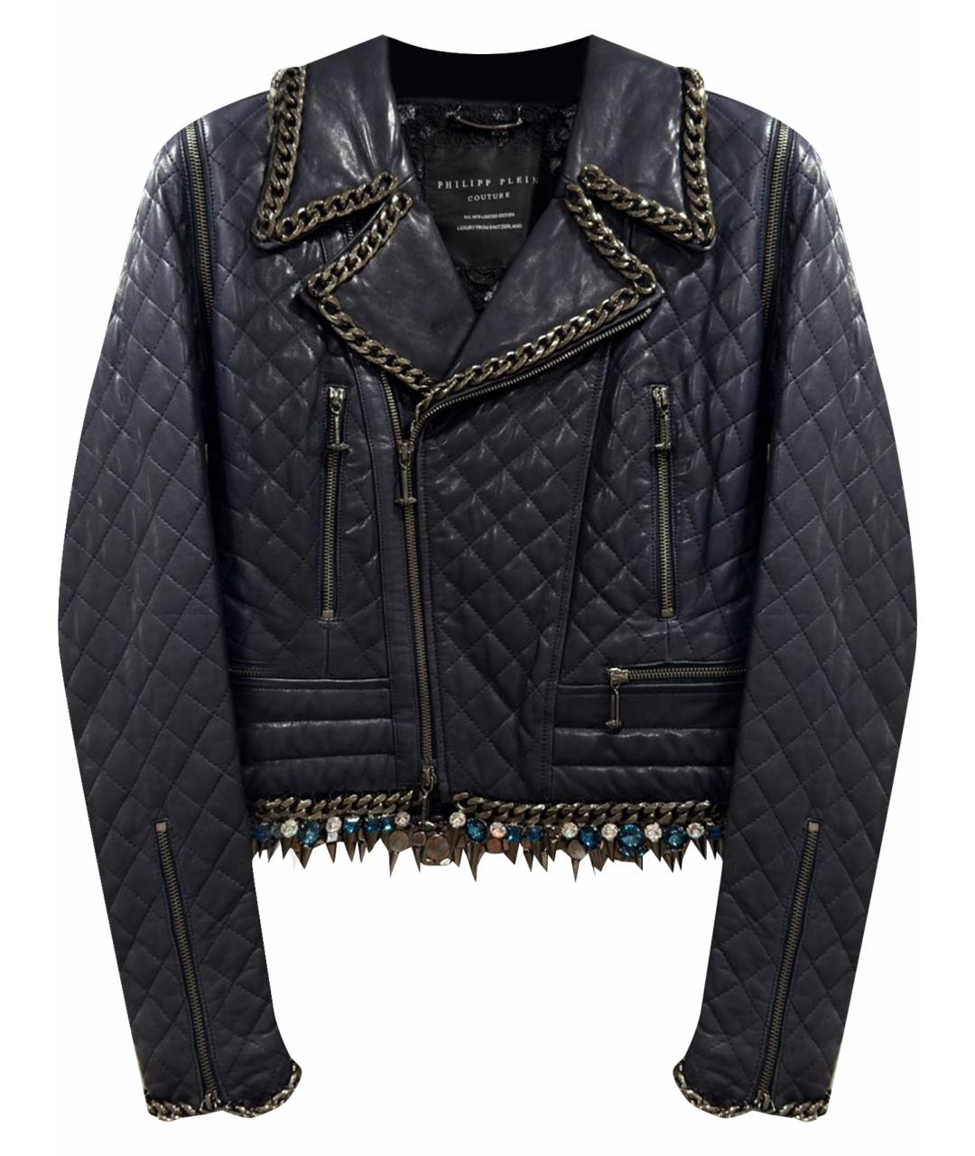 PHILIPP PLEIN Темно-синяя кожаная куртка, фото 1