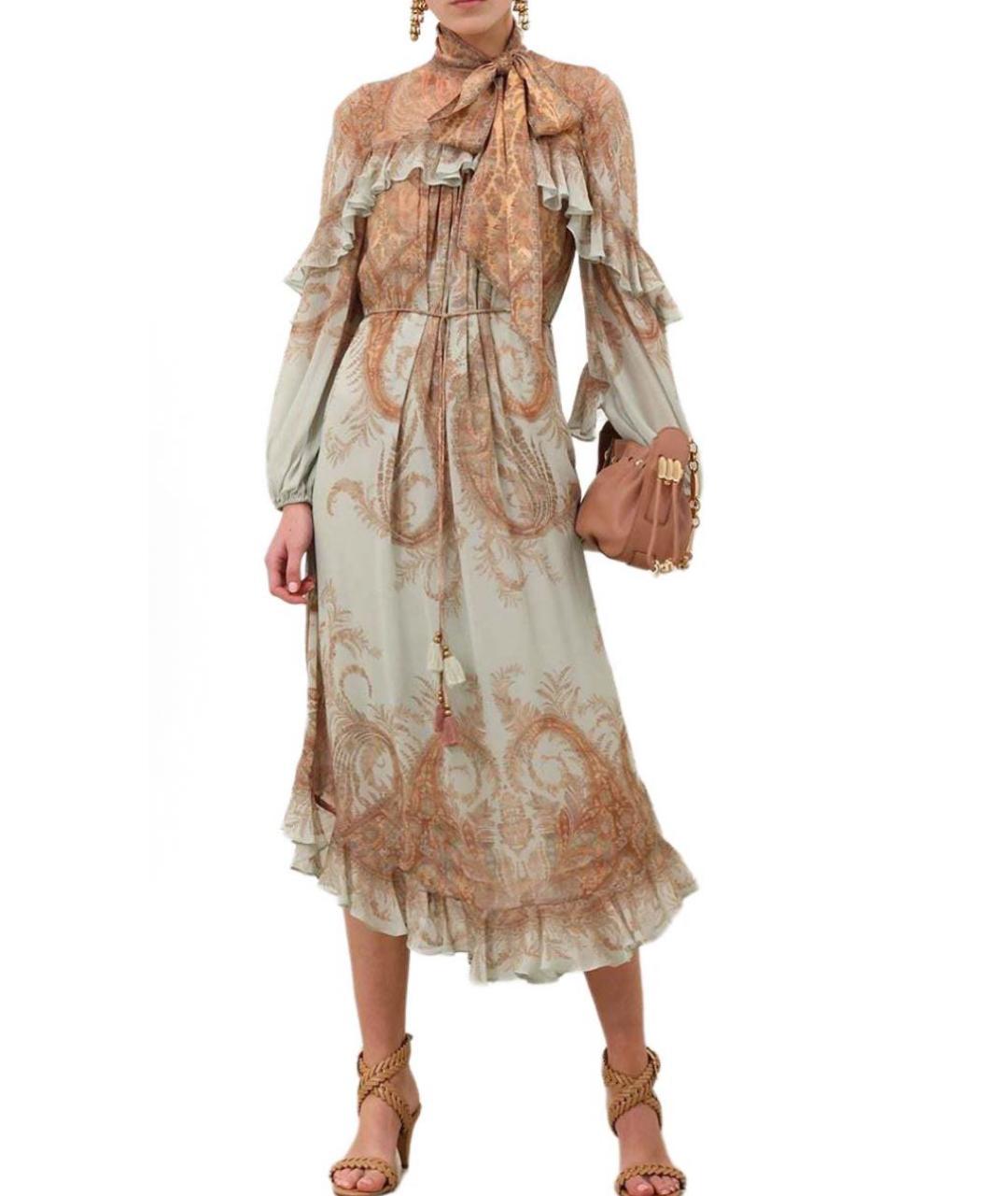 ZIMMERMANN Бежевое вискозное коктейльное платье, фото 3