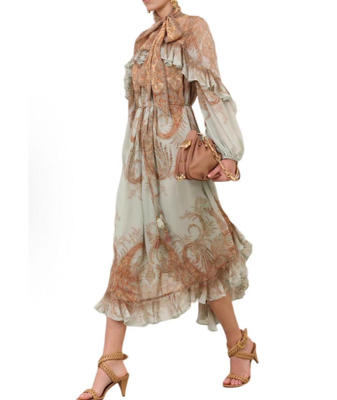 ZIMMERMANN Бежевое вискозное коктейльное платье, фото 4