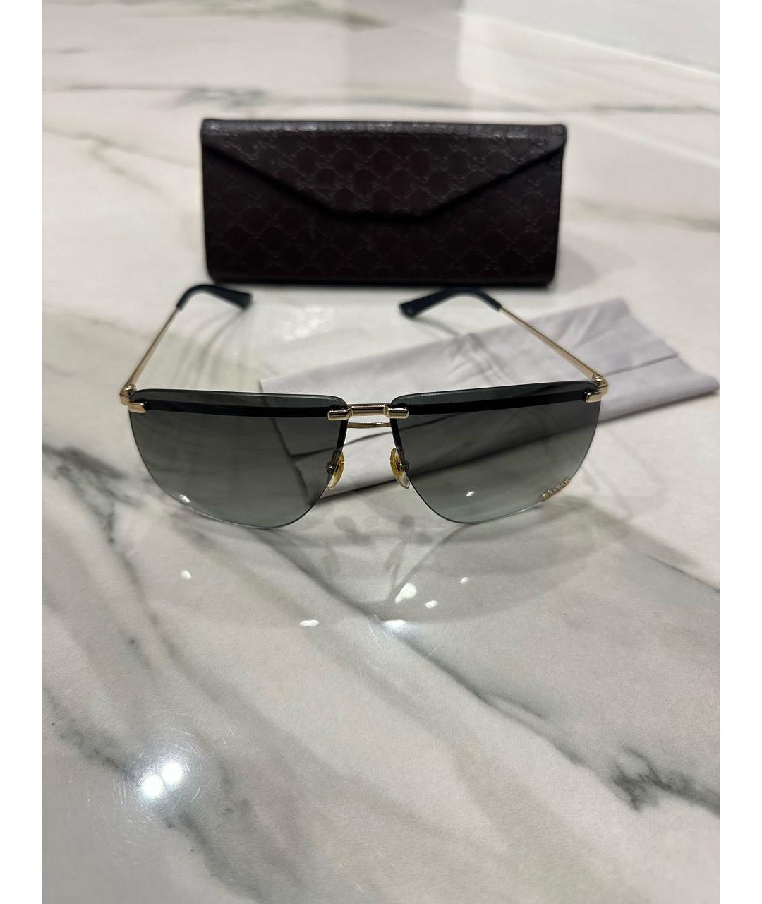 GUCCI Золотые металлические солнцезащитные очки, фото 6