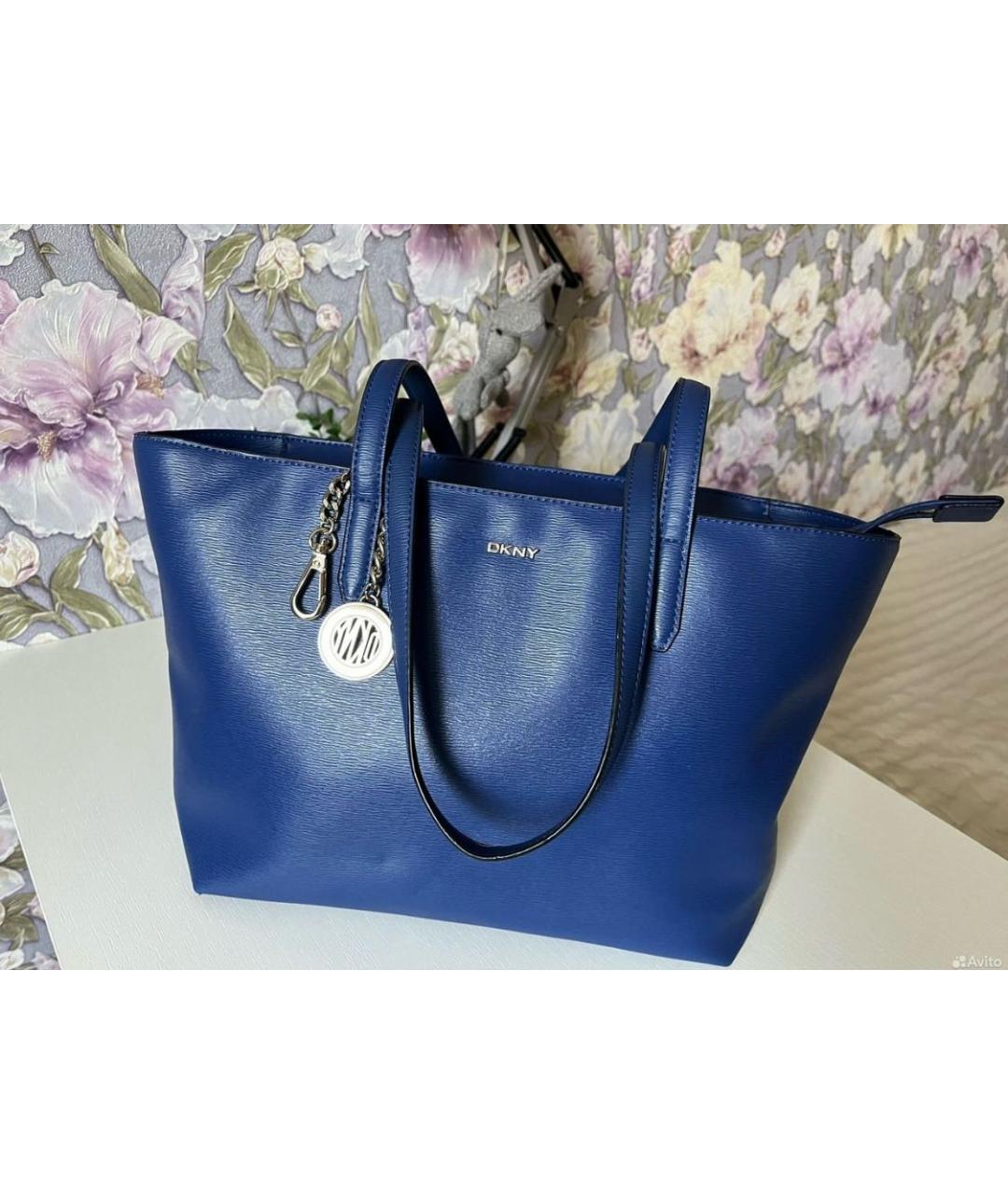 DKNY Синяя сумка тоут из искусственной кожи, фото 5