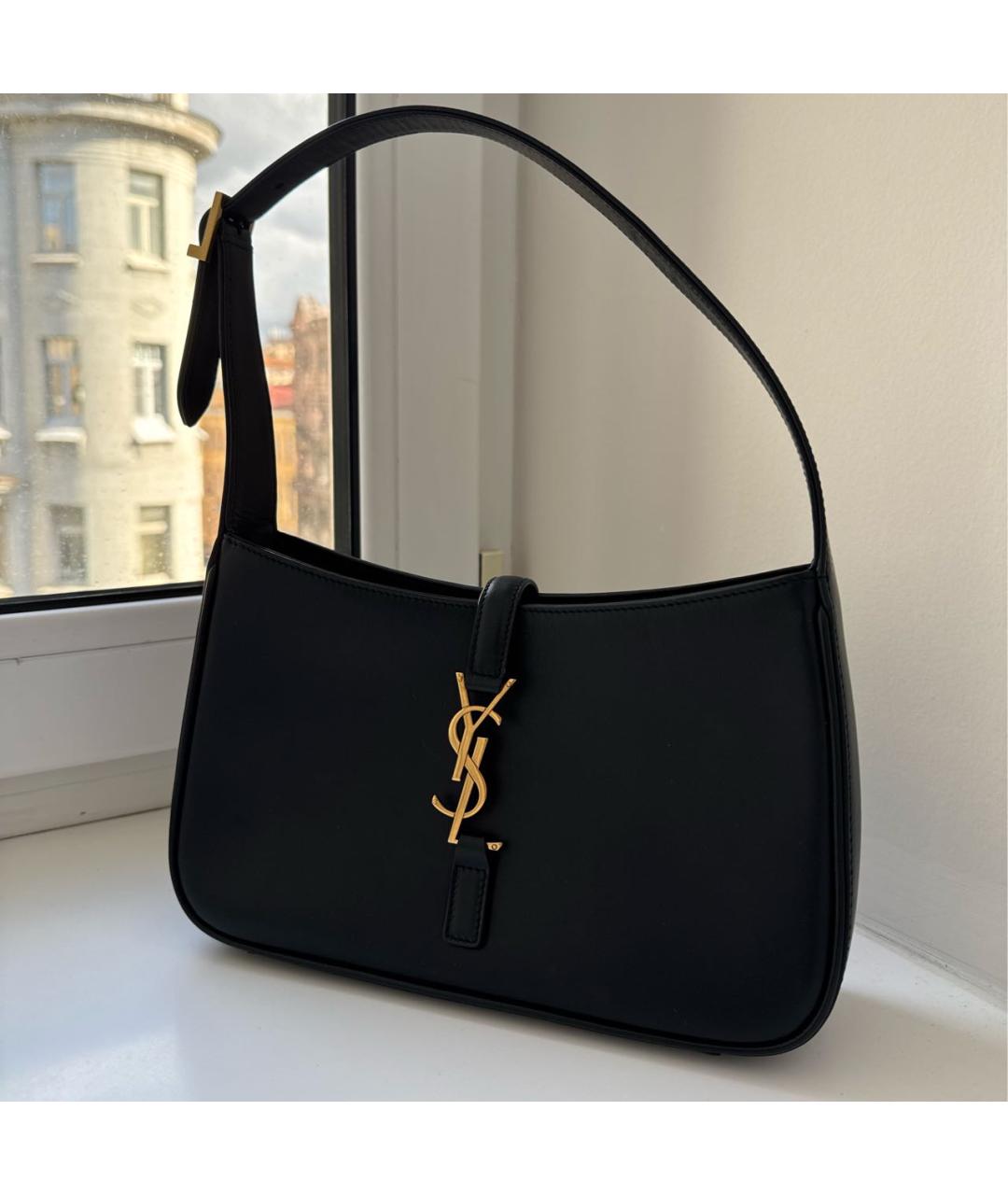 SAINT LAURENT Черная кожаная сумка с короткими ручками, фото 2