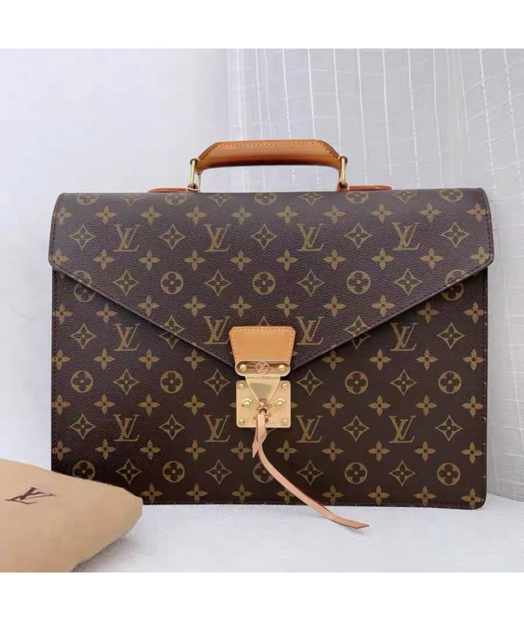 LOUIS VUITTON Коричневый кожаный портфель, фото 9