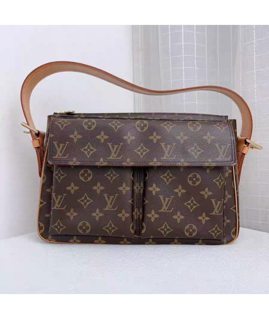 LOUIS VUITTON Коричневая кожаная сумка через плечо, фото 9