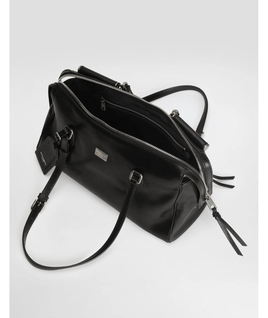 DOLCE&GABBANA Черная кожаная сумка тоут, фото 3